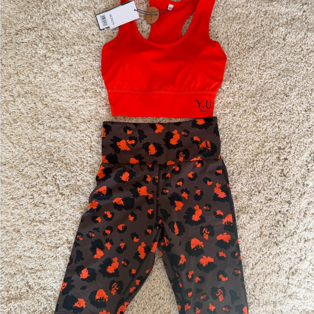 Orange and Brown Workout Set - Sports Bra and Cheetah Patterned Shorts